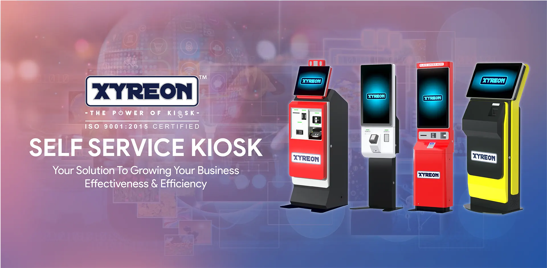Self-service kiosk range in red, black and yellow finishes